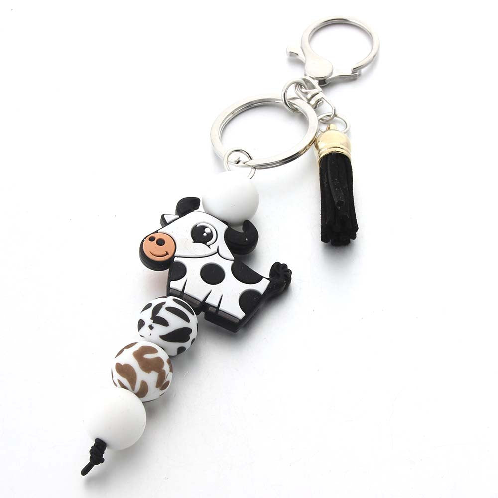 Wholesale New Silicone bead bracelet keychain cow head creative cartoon bag pendant DIY accessories